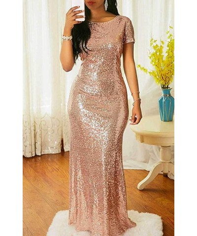 Sequin Bridesmaid Party Dress Mermaid Evening Gowns Long Rose Gold $28.59 Dresses