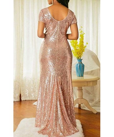 Sequin Bridesmaid Party Dress Mermaid Evening Gowns Long Rose Gold $28.59 Dresses