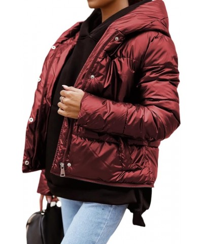 Women Three Length Adjustable Zip Long Quilted Down Coat Hooded Maxi Length Puffer Jacket Padded Winter Outerwear Wine Red $2...