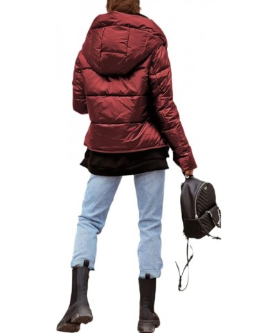 Women Three Length Adjustable Zip Long Quilted Down Coat Hooded Maxi Length Puffer Jacket Padded Winter Outerwear Wine Red $2...