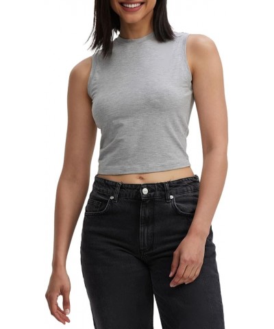 Women Sleeveless Crew Neck Tank Tops Slim Fit Yoga/Workout Stretch Layer T Shirt 50135 Cropped Light Gray $12.88 Tanks