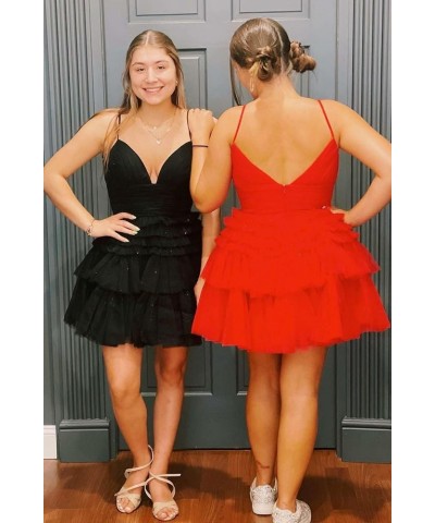 Junior's Tiered Tulle Short Homecoming Dresses for Teens V-Neck Glitter A-Line Prom Cocktail Party Gowns Grape $30.53 Dresses