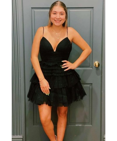 Junior's Tiered Tulle Short Homecoming Dresses for Teens V-Neck Glitter A-Line Prom Cocktail Party Gowns Grape $30.53 Dresses