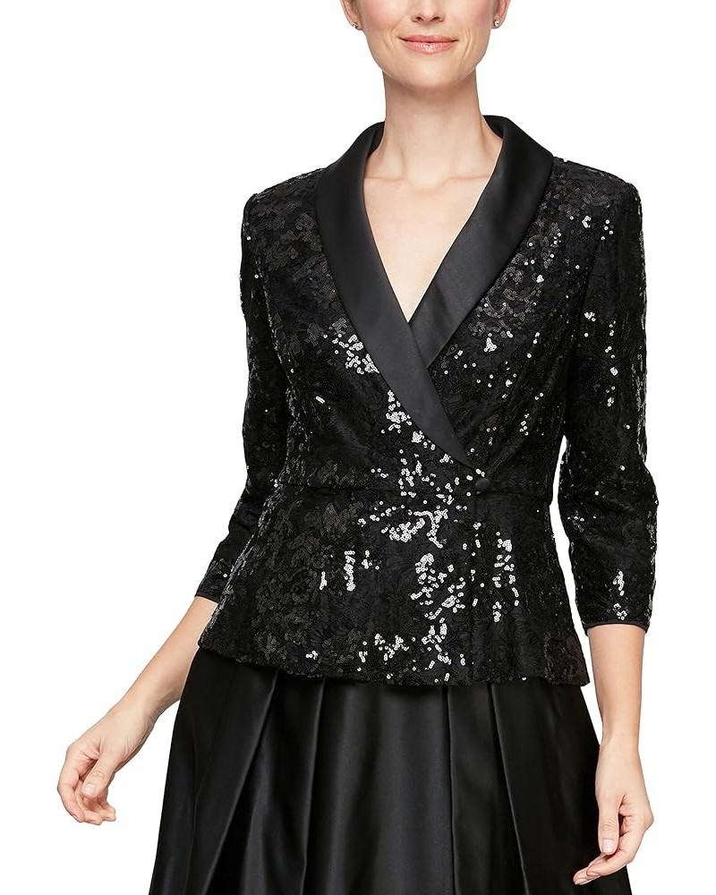 Women's Sequin Blouse Black Sequin Satin Collar $57.74 Blouses