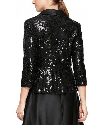 Women's Sequin Blouse Black Sequin Satin Collar $57.74 Blouses