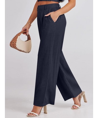 Women's Wide Leg Linen Palazzo Pants High Waisted Business Casual Trousers Loose Pleated Dressy Pants with Pocket Navy Blue $...