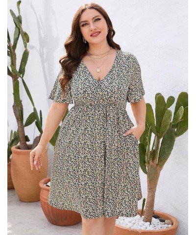 Plus Size Summer Dress Women's V Neck Short Sleeve A Line Flowy Midi Dresses Plus Size Floral Party Dress S-black Flower $18....