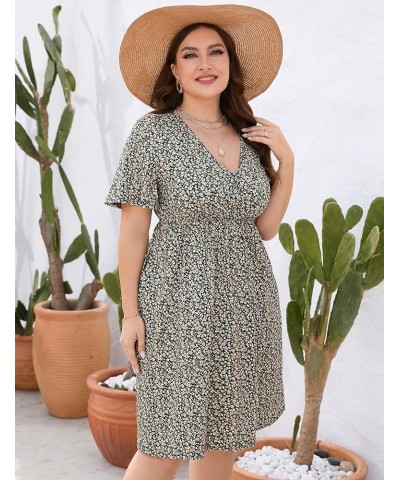 Plus Size Summer Dress Women's V Neck Short Sleeve A Line Flowy Midi Dresses Plus Size Floral Party Dress S-black Flower $18....