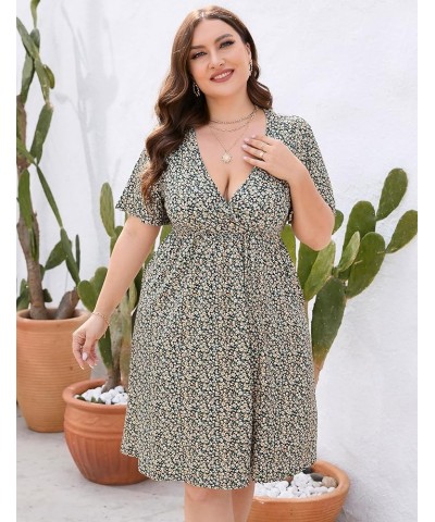 Plus Size Summer Dress Women's V Neck Short Sleeve A Line Flowy Midi Dresses Plus Size Floral Party Dress S-black Flower $18....