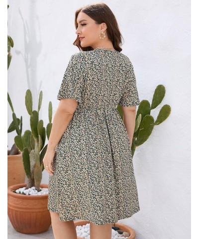 Plus Size Summer Dress Women's V Neck Short Sleeve A Line Flowy Midi Dresses Plus Size Floral Party Dress S-black Flower $18....