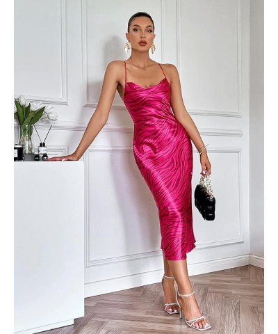 Women's Strappy Striped Draped Front Lace Up Backless Party Cami Dress Hot Pink $19.27 Dresses