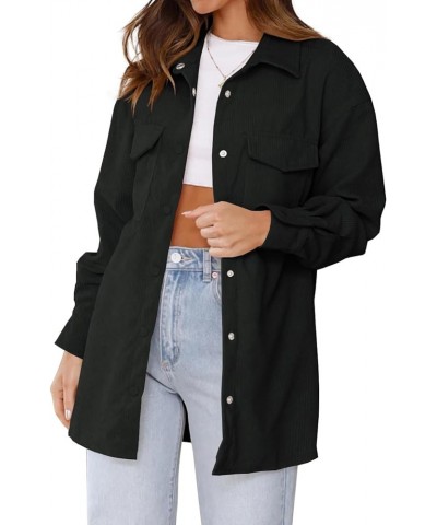 Womens Corduroy Shirts Jacket Casual Snap Button Oversized Long Sleeve Plain Shackets Coats Black $16.38 Jackets