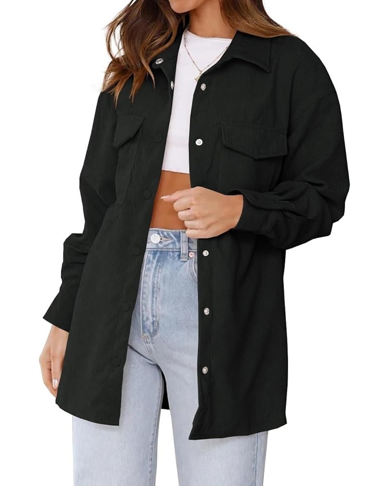 Womens Corduroy Shirts Jacket Casual Snap Button Oversized Long Sleeve Plain Shackets Coats Black $16.38 Jackets