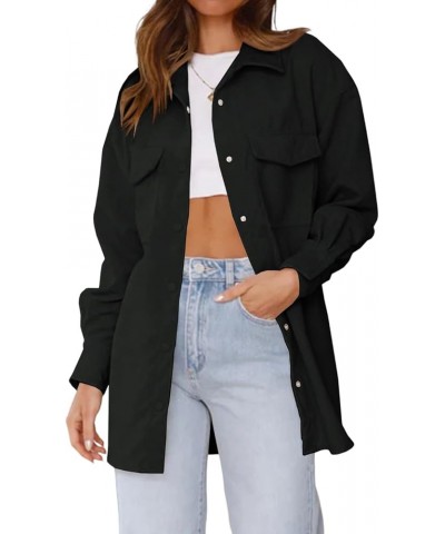 Womens Corduroy Shirts Jacket Casual Snap Button Oversized Long Sleeve Plain Shackets Coats Black $16.38 Jackets