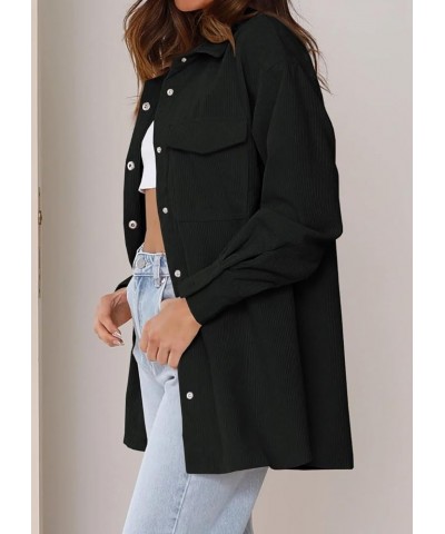 Womens Corduroy Shirts Jacket Casual Snap Button Oversized Long Sleeve Plain Shackets Coats Black $16.38 Jackets