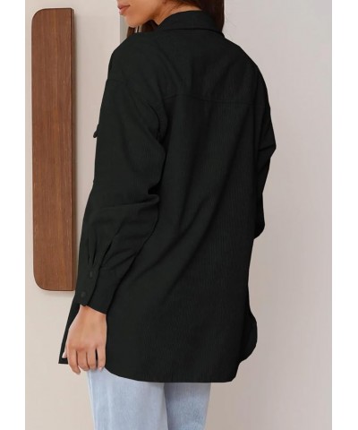 Womens Corduroy Shirts Jacket Casual Snap Button Oversized Long Sleeve Plain Shackets Coats Black $16.38 Jackets