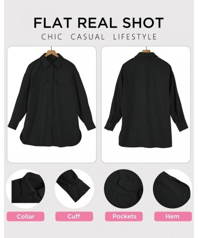 Womens Corduroy Shirts Jacket Casual Snap Button Oversized Long Sleeve Plain Shackets Coats Black $16.38 Jackets