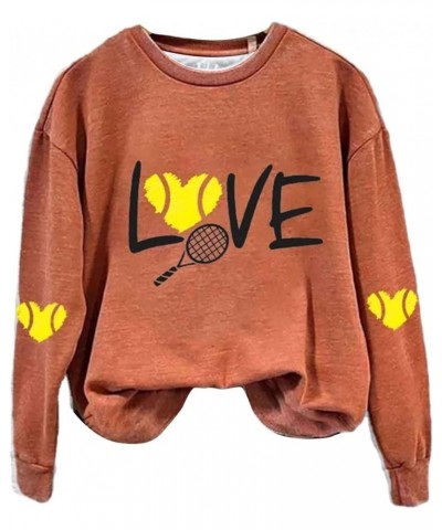 Love Tennis Sweatshirt Novelty Gifts Player Coach and Fans Women Teen Girls Hoodie Sweatshirt Lightweight Blouse Orange $13.1...