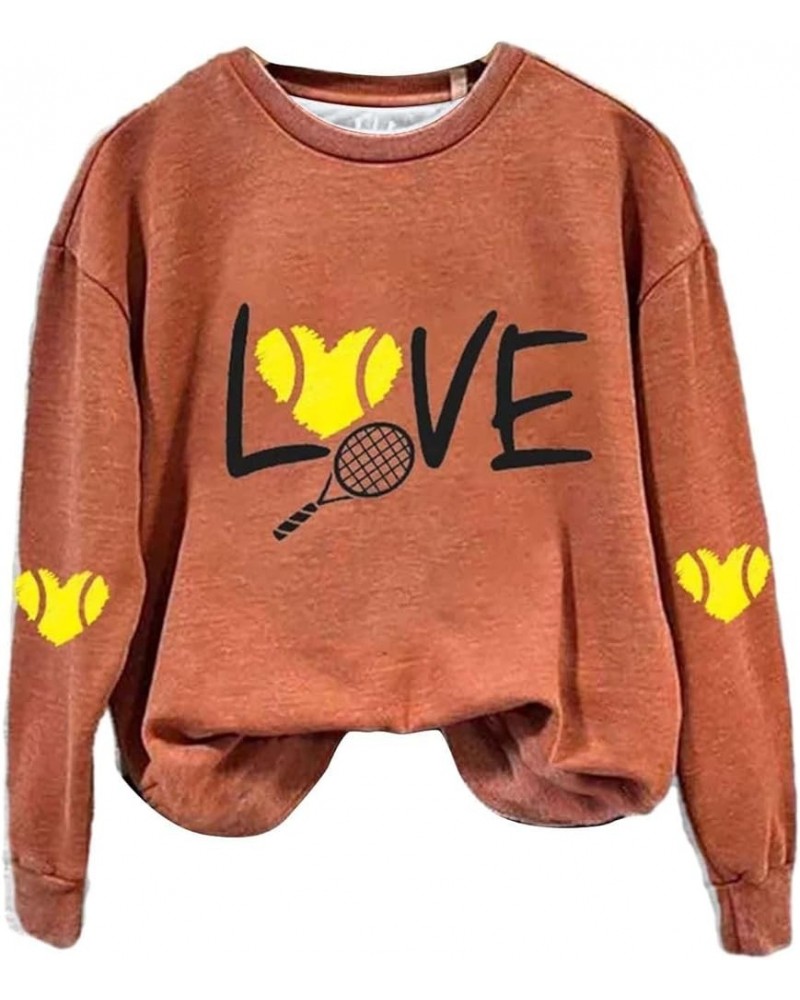 Love Tennis Sweatshirt Novelty Gifts Player Coach and Fans Women Teen Girls Hoodie Sweatshirt Lightweight Blouse Orange $13.1...