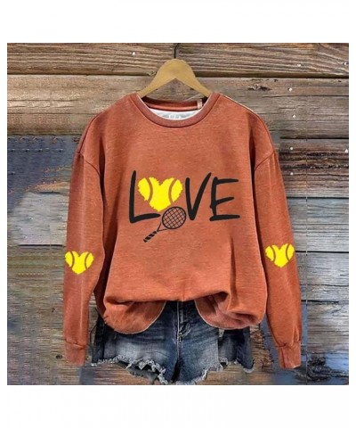 Love Tennis Sweatshirt Novelty Gifts Player Coach and Fans Women Teen Girls Hoodie Sweatshirt Lightweight Blouse Orange $13.1...