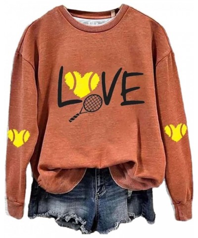 Love Tennis Sweatshirt Novelty Gifts Player Coach and Fans Women Teen Girls Hoodie Sweatshirt Lightweight Blouse Orange $13.1...