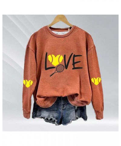 Love Tennis Sweatshirt Novelty Gifts Player Coach and Fans Women Teen Girls Hoodie Sweatshirt Lightweight Blouse Orange $13.1...