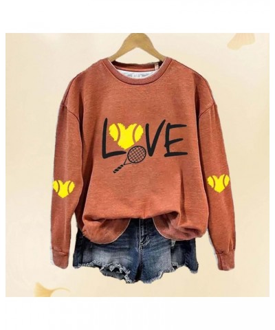 Love Tennis Sweatshirt Novelty Gifts Player Coach and Fans Women Teen Girls Hoodie Sweatshirt Lightweight Blouse Orange $13.1...