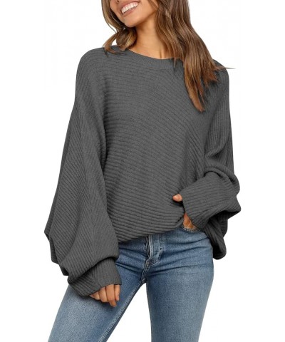 Women's Oversized Crewneck Sweater Batwing Puff Long Sleeve Cable Slouchy Pullover Jumper Tops 1-dark&grey $22.49 Sweaters