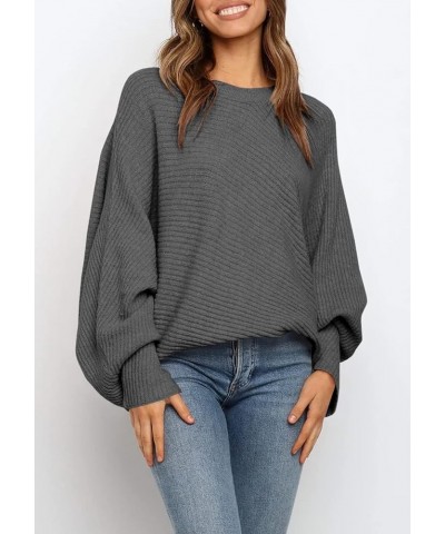 Women's Oversized Crewneck Sweater Batwing Puff Long Sleeve Cable Slouchy Pullover Jumper Tops 1-dark&grey $22.49 Sweaters