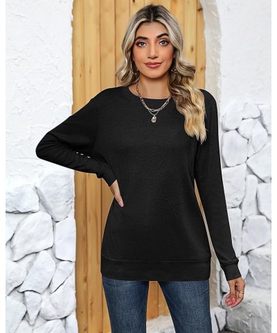 2 Pack Women's Casual Sweatshirts, Long Sleeve Cotton Shirts Loose Fit Lightweight Crew Neck Basic Tops Cute Pullover Black, ...