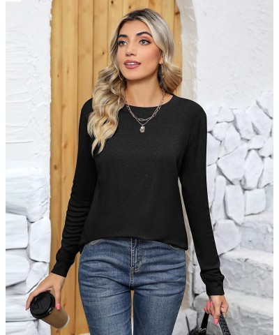 2 Pack Women's Casual Sweatshirts, Long Sleeve Cotton Shirts Loose Fit Lightweight Crew Neck Basic Tops Cute Pullover Black, ...