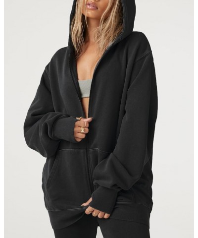 Women’s Oversized Zip Up Hoodies Sweatshirts Y2k Long Sleeve Full Zipper Jackets Casual Preppy Coats Thumb Hole Black $22.12 ...