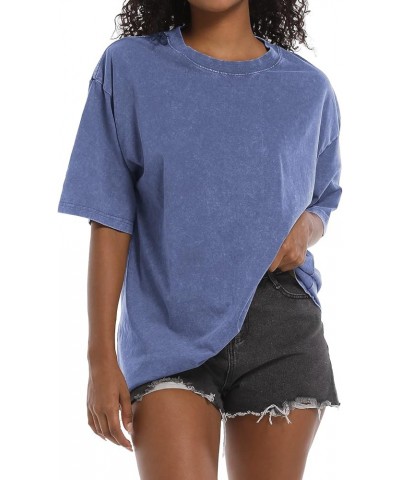 Oversized Grunge Vintage t Shirts for Women Short Sleeve Cotton Casual Baggy Tees Teens Trendy Crew Neck Loose Tops Blue $12....