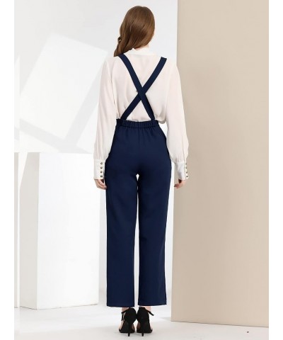 Women's Overalls Wide Leg Pants Slant Pocket Long Suspenders Jumpsuit Dark Blue $18.87 Overalls