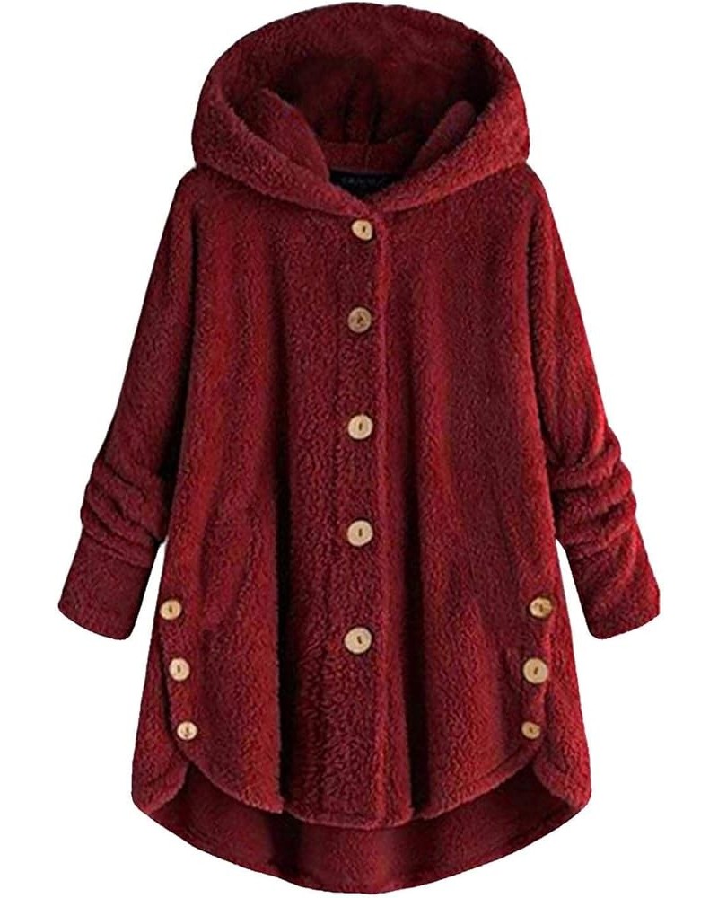 Long Cardigans For Women Open Front Casual Coats Winter Fuzzy Long Sleeves Jackets Warm Pockets Outerwear With Hood A07-wine ...