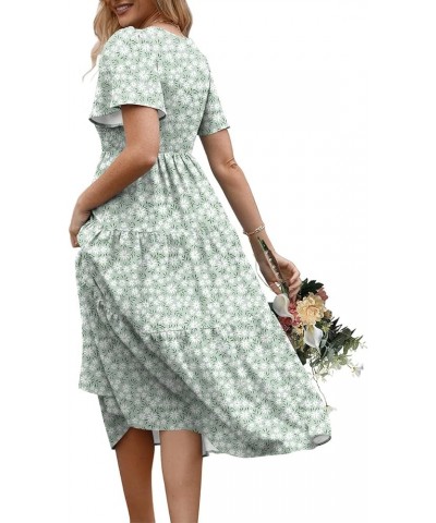 Women's 2024 Summer Casual Flutter Short Sleeve V Neck Smocked Elastic Waist Tiered Midi Dress 09-green Daisy $21.14 Dresses