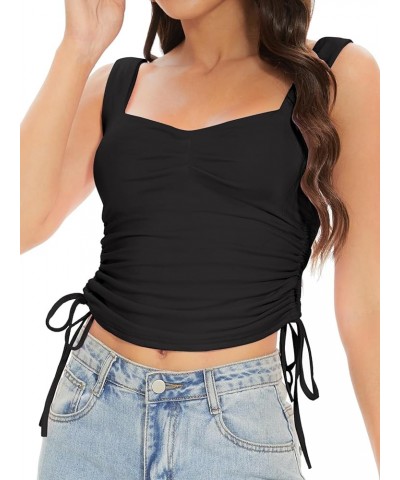 Women's Y2K Backless Sleeveless Tank Crop Tops Sexy Pleated Bustier Sweetheart Neck Slim Drawstring Hot Girl Tank Top Black $...