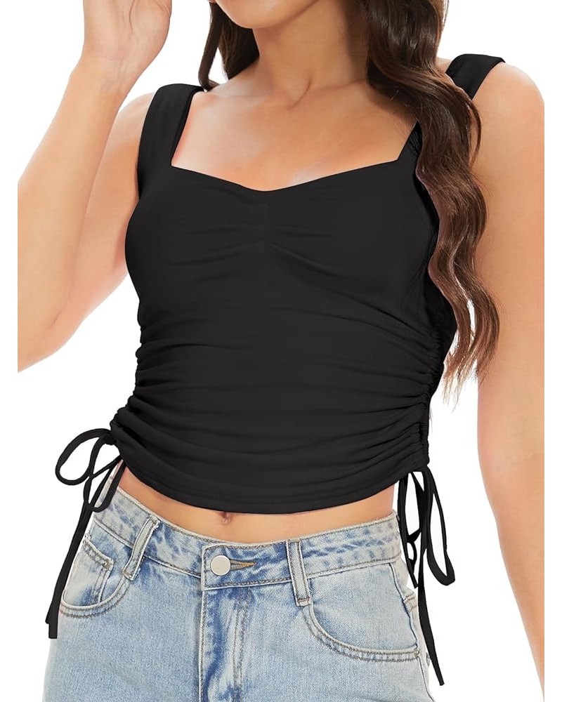 Women's Y2K Backless Sleeveless Tank Crop Tops Sexy Pleated Bustier Sweetheart Neck Slim Drawstring Hot Girl Tank Top Black $...