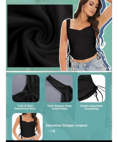 Women's Y2K Backless Sleeveless Tank Crop Tops Sexy Pleated Bustier Sweetheart Neck Slim Drawstring Hot Girl Tank Top Black $...