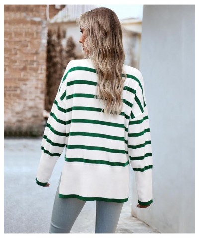 Women's Turtleneck Striped Sweater Casual Loose Long Sleeve Side Split Ribbed Knit Pullover Tops Green $25.07 Sweaters