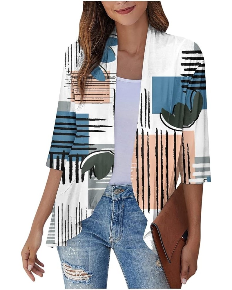 Women's Open Front Cardigan 3/4 Sleeve Casual Duster Cardigans Lightweight Blouse Tops Coat Retro Print Jackets 3-white $8.91...