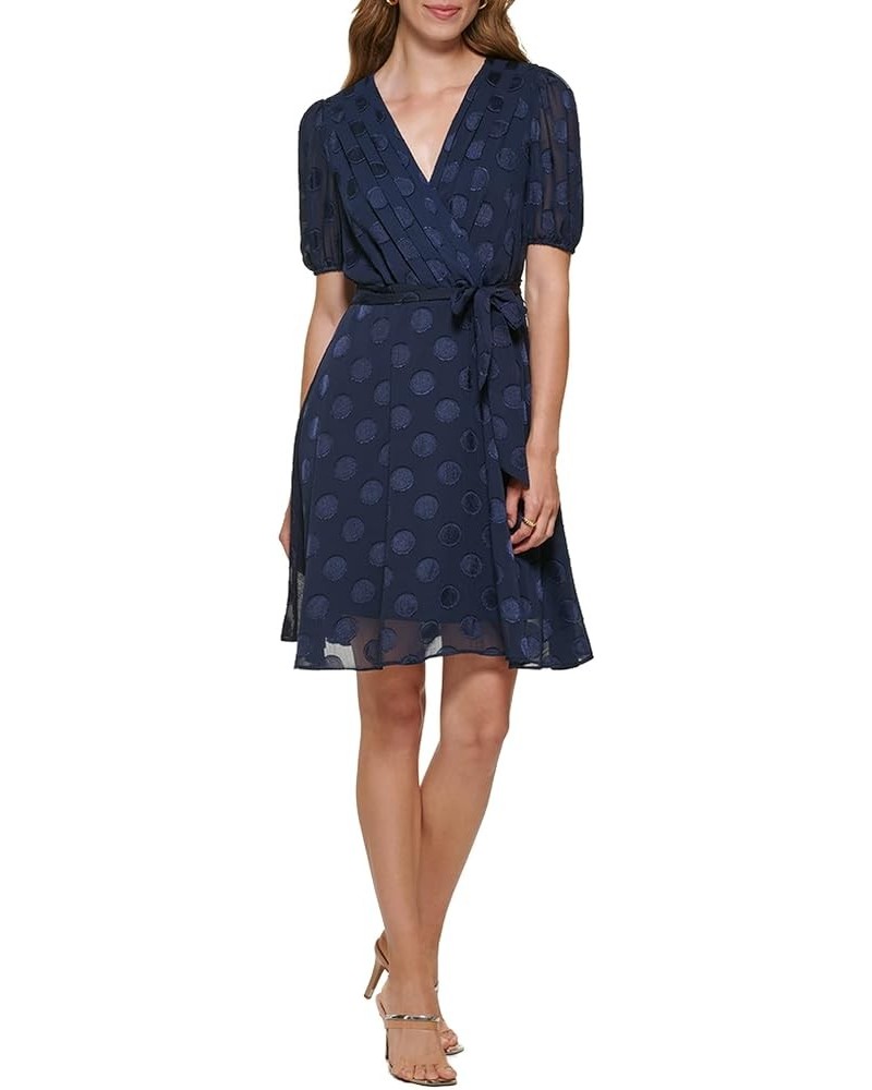 Women's Balloon Sleeve Tea Dress Midnight Blue Nvy $16.78 Dresses