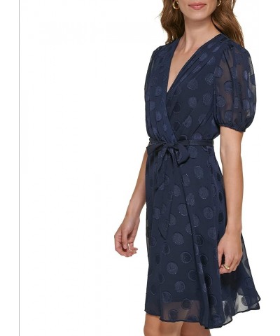 Women's Balloon Sleeve Tea Dress Midnight Blue Nvy $16.78 Dresses