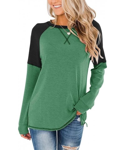 Women's Tunic Tops Casual Long Sleeve Crew Neck Color Block Shirts Grass Green-black $12.25 Tops