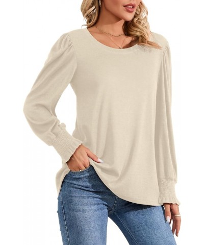 Women Long Sleeve Shirts Casual Fashion Blouses Dressy Trendy Tunic Tops Beige $8.84 Tops