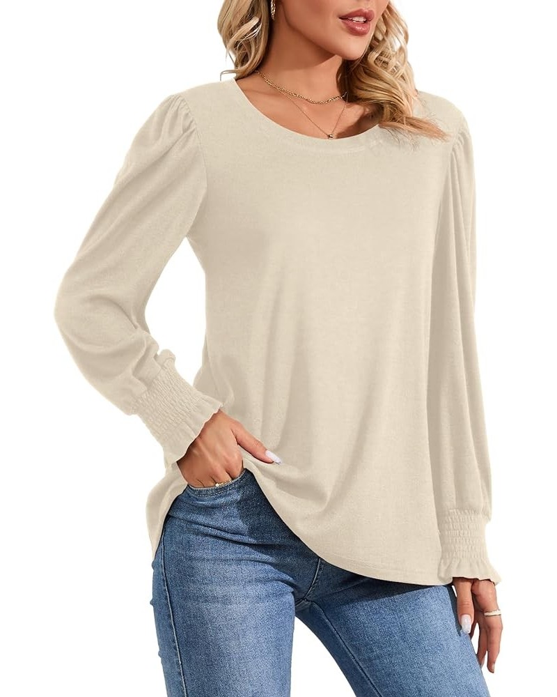 Women Long Sleeve Shirts Casual Fashion Blouses Dressy Trendy Tunic Tops Beige $8.84 Tops