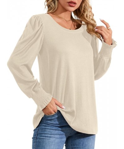 Women Long Sleeve Shirts Casual Fashion Blouses Dressy Trendy Tunic Tops Beige $8.84 Tops