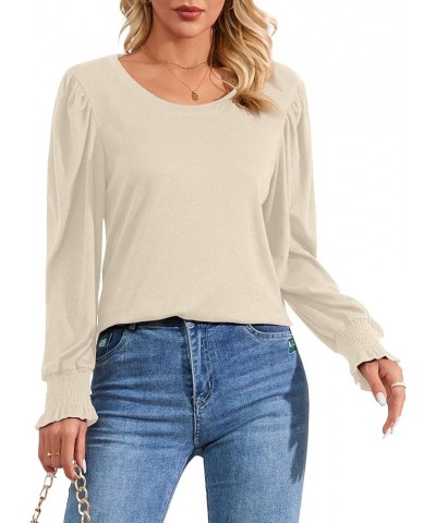 Women Long Sleeve Shirts Casual Fashion Blouses Dressy Trendy Tunic Tops Beige $8.84 Tops