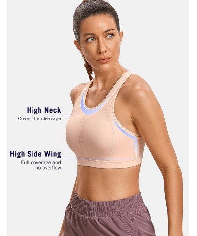 High Neck Plus Size Sports Bras for Women High Support Racerback Full Coverage Padded Wireless Bra Marshmallow Pink $19.60 Li...