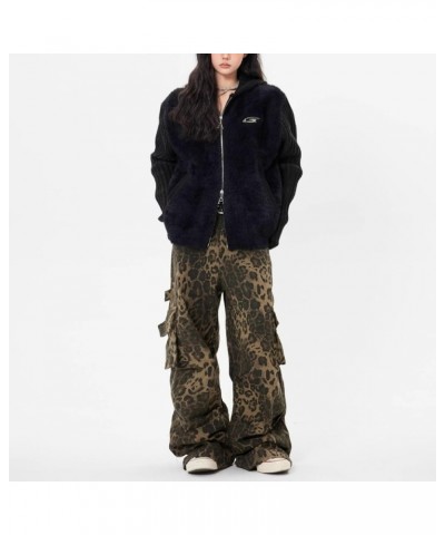 Y2K Leopard Print Pants Casual Loose Beggy Vintage Denim Pants Multi-Pocket Cargo Pants Leopard $17.10 Jeans